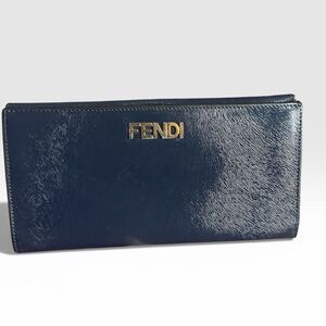 FENDI Trifold Navy Leather Wallet